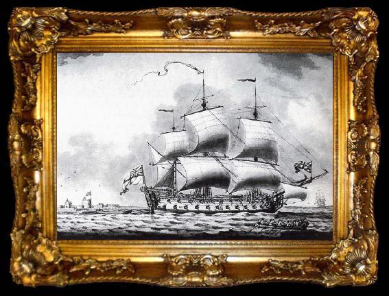 framed  Francis Swaine A drawing of a British two-decker off Calshot Castle, ta009-2